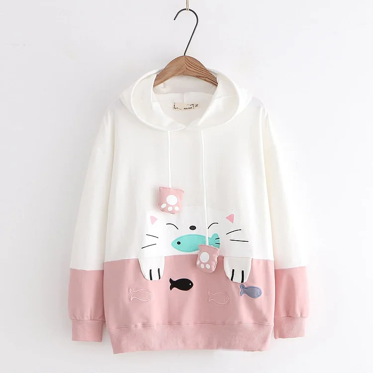 Pink/Grey/Black Kawaii Cat Fish Hoodie Jumper SP14400