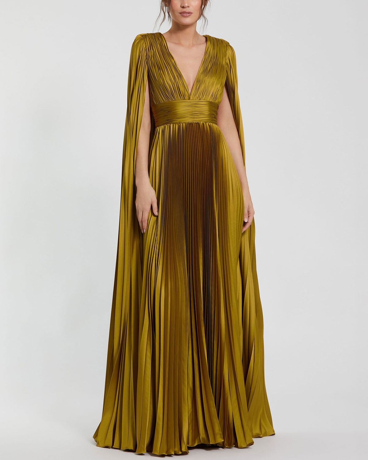 Pleated V-Neck Beaded Maxi Gown With Cap Sleeves Brown main image 1