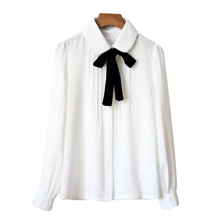 White Sweet Ribbon Bow Chiffon Blouse SP1811989