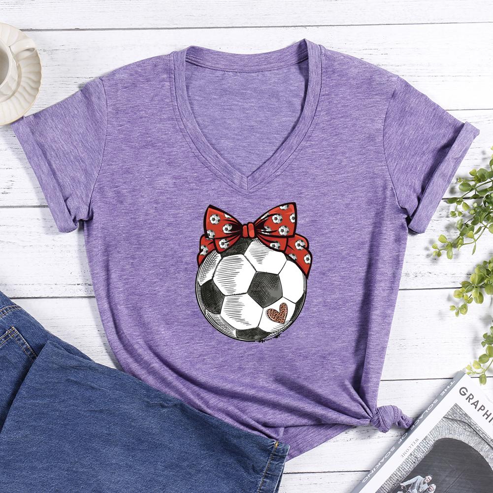 Soccer ball with headband V-neck T Shirt-Guru-buzz