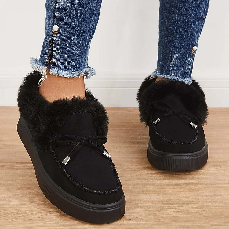 Women Moccasin Shoes Snow Fur Platform Faux Slip-On Loafer Boots