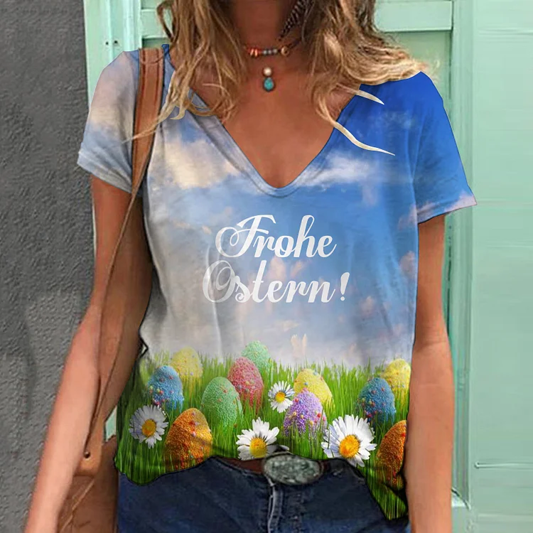 Casual Easter Letter Print Short Sleeve T-Shirt