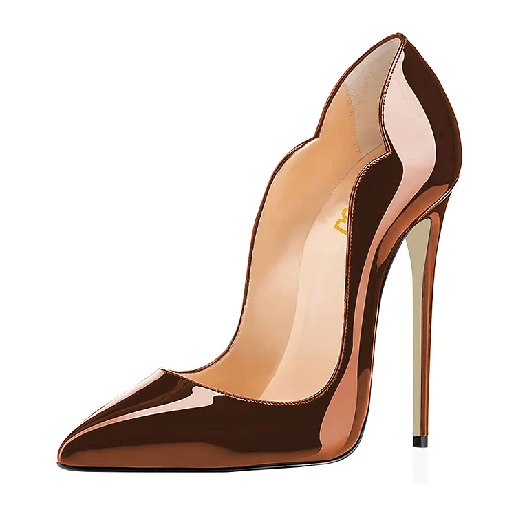 Brown Patent Leather Stiletto Shoes Pointed Toe High Heels Pumps |FSJ Shoes
