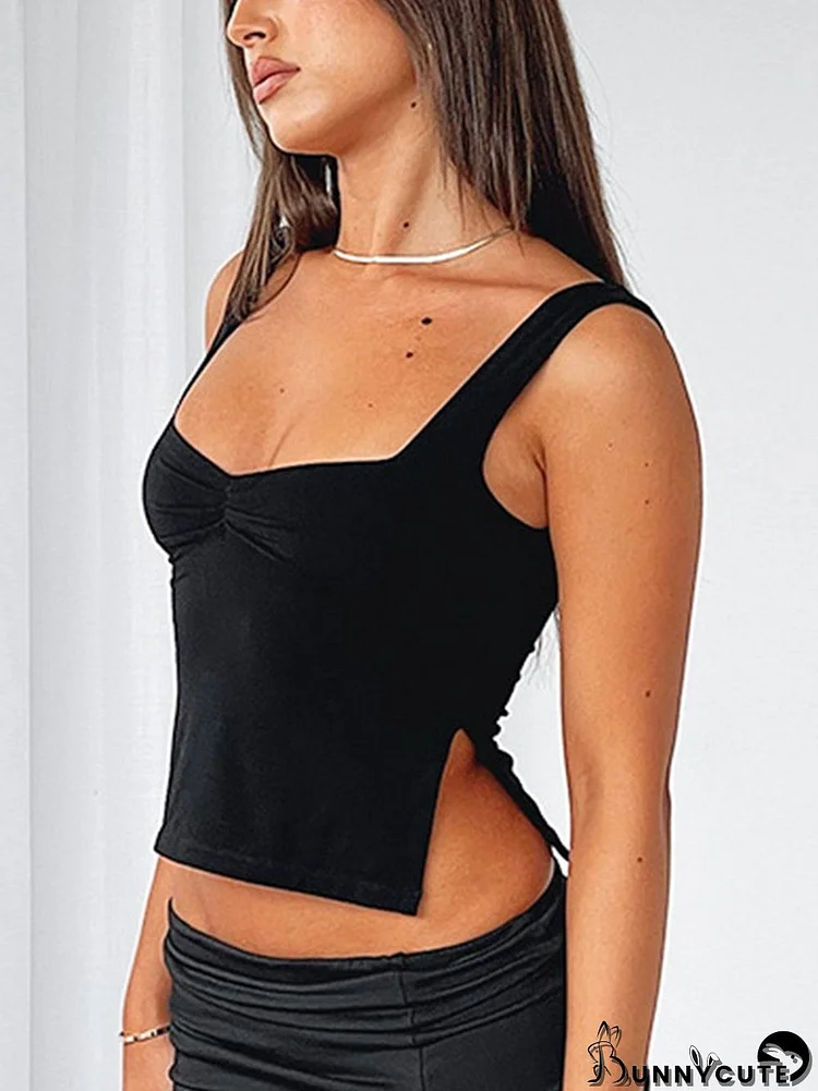 Low Cut Sleeveless Sweetheart Neck Cropped Tank Top