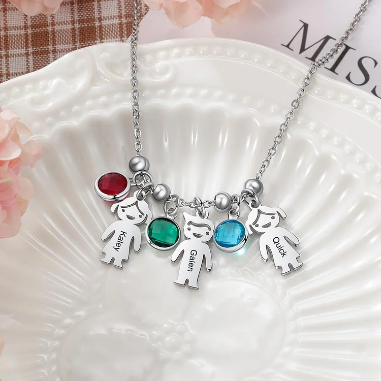 Mother Necklace with Children Charm Engraved 1 Name