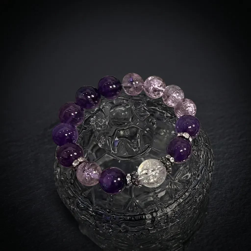 JiStones Celestial Violet & Starlight Amethyst Crystal Bracelet Midnight Galaxy-12MM