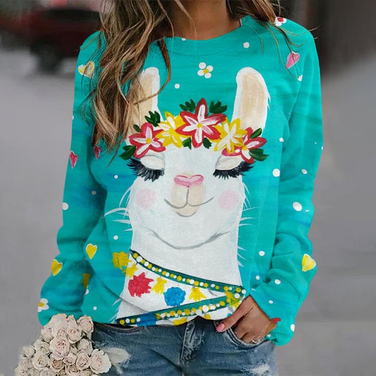 Comstylish Funny Garland Alpaca Print Sweatshirt