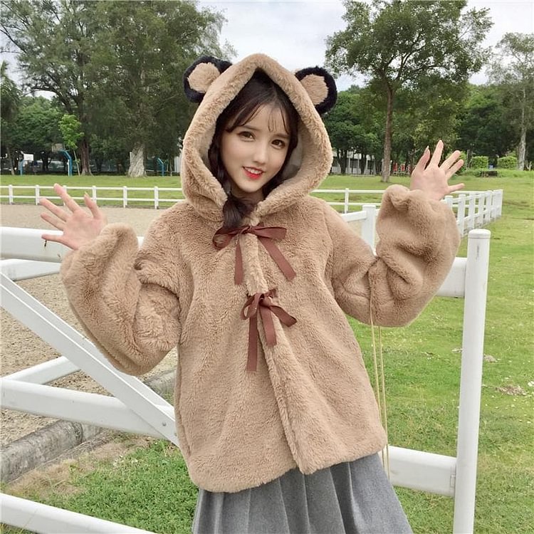Fluffy Bear Hoodie Coat SP1711512