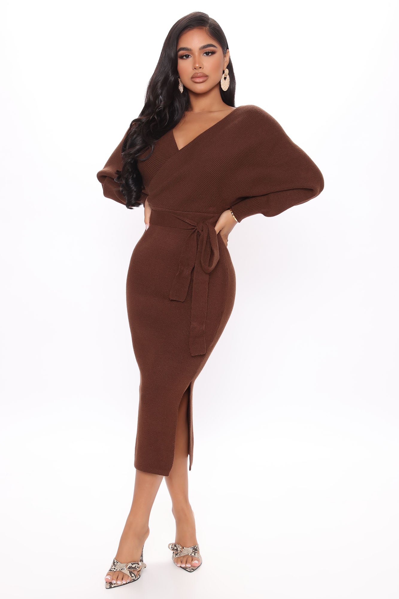 fashion nova brown sweater dress Long Sleeve Sweater Off Shoulder, Catch Me Offline Dress in Black/Brown, Size M,