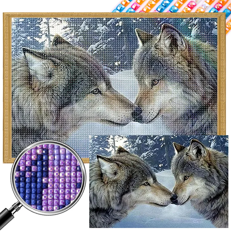 Wolf-Couple - Full Square(Partial AB Drill) - Diamond Painting(65*45cm)