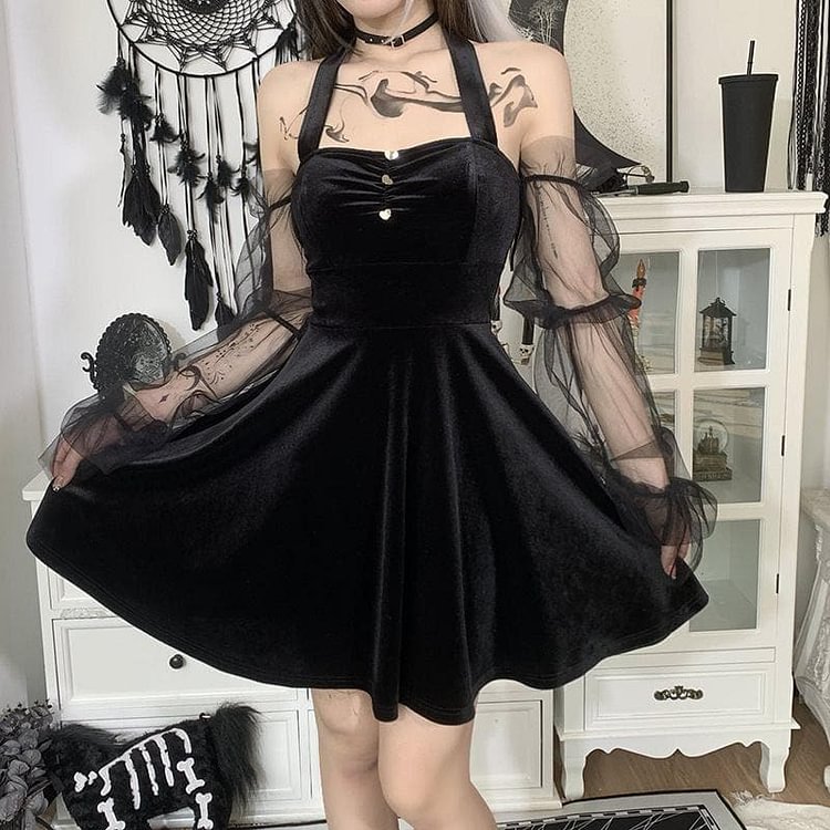 Punk eGirl Dark Halter Dress SP395