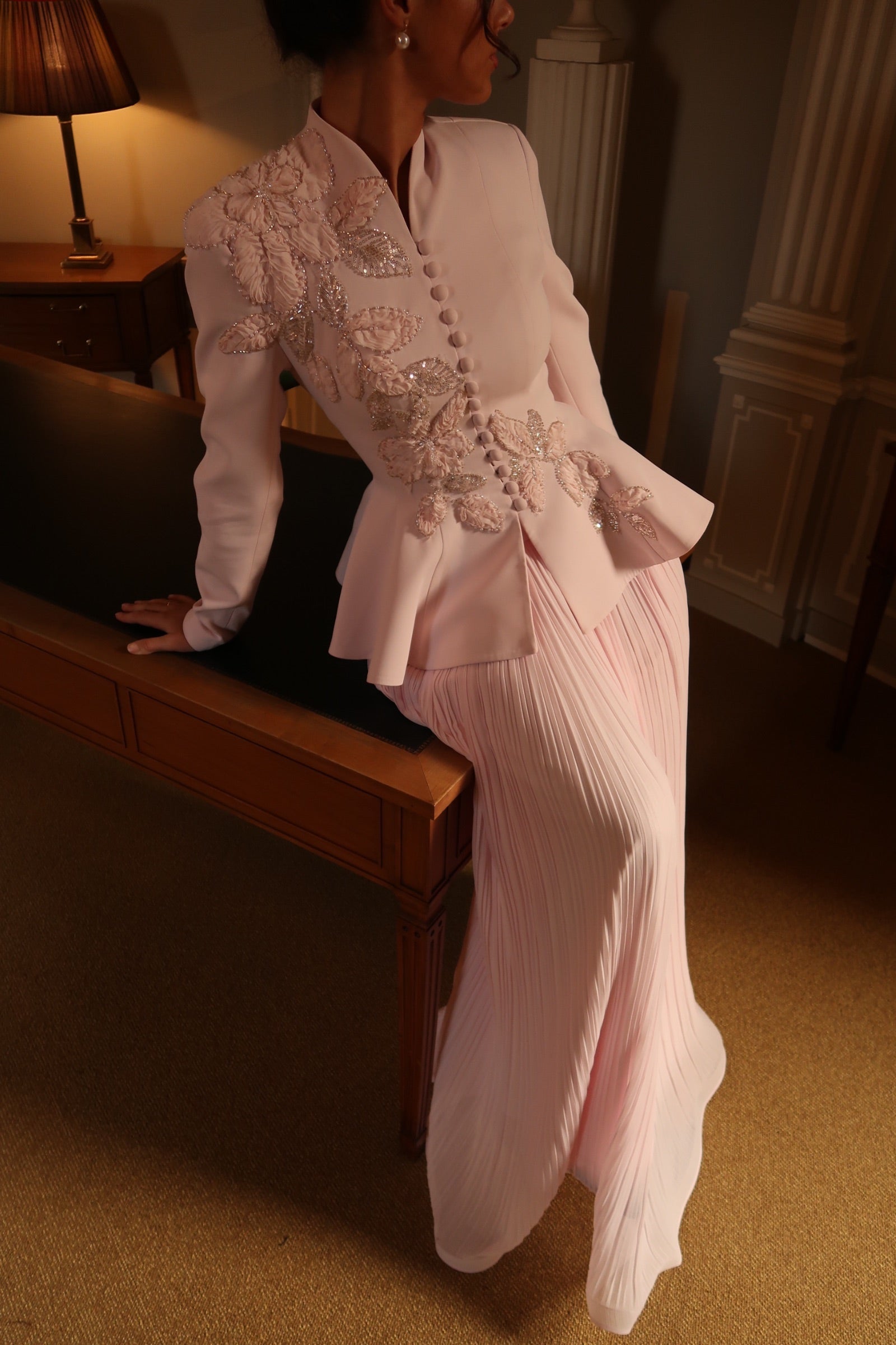 soft pink formal dresses Chic Soft Baby Pink Long Prom Dress With Flower Off-the-shoulder Pink   SELINADRESS