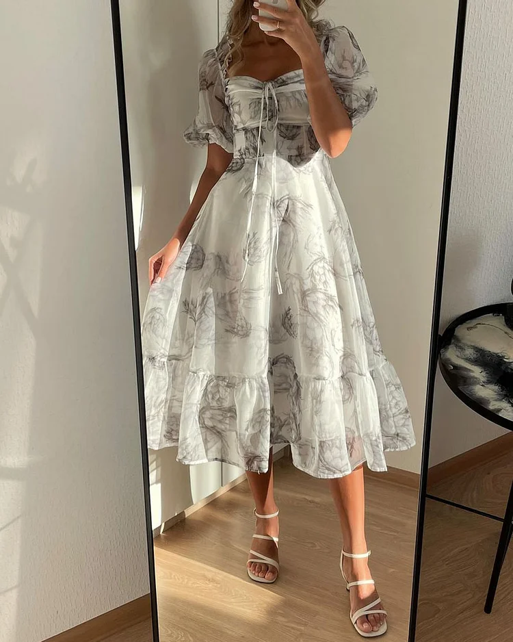 Elegant Print Short Sleeve Dress