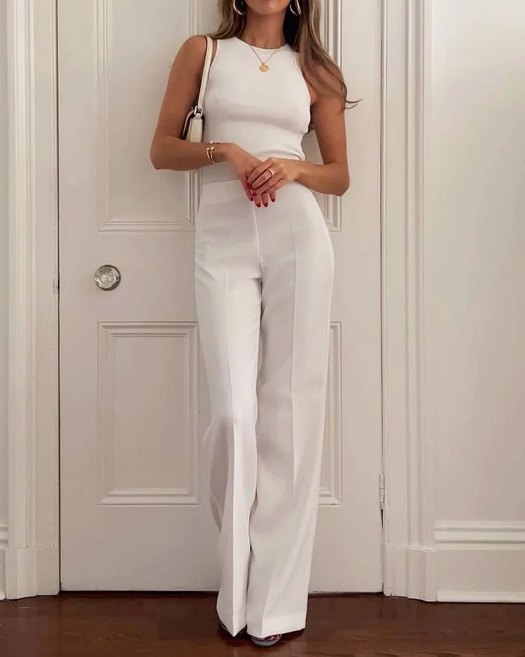 Casual Solid Color Vest & Pants Two-piece Set