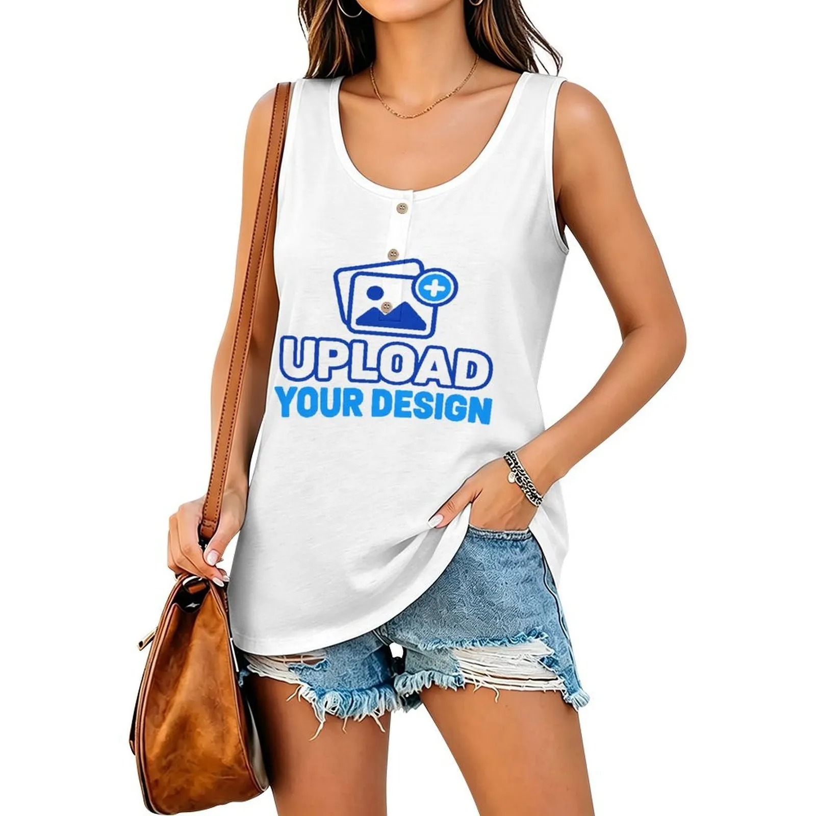 Square-Neck Button-Front Tank custom product view 8