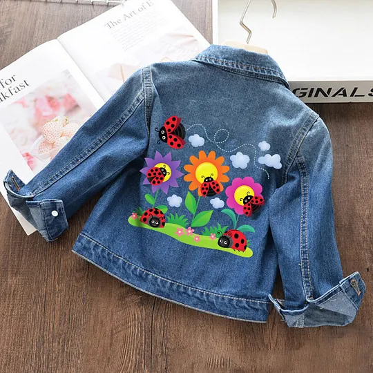 【18M-11Y】Girls Floral Ladybird Print Denim Jacket