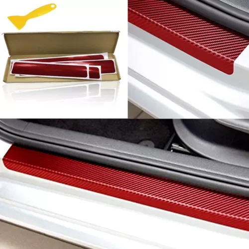 Dronehint 4* 3D Carbon Fiber Red Car Plate Door Sill Scuff Sticker Anti Kick Scratch Parts (For: GMC) Parts