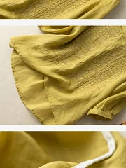 Embroidered Round Neck Half Sleeve Casual Linen Tee Top