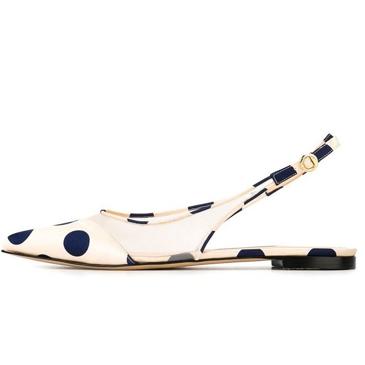 Beige and Nav Comfortable Flats Ankle Strap Heels Soft Slingback Shoes |FSJ Shoes