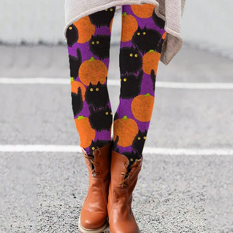 Vefave Halloween Black Cat Casual Leggings