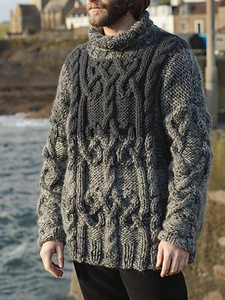 Chunky Knit Floral Pattern Men's Aran Sweater