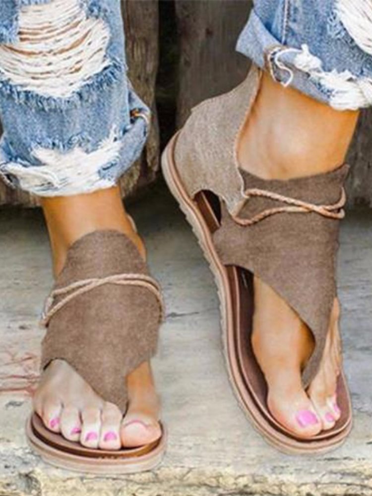 Solid Flat Back Zip Casual Thong Sandals