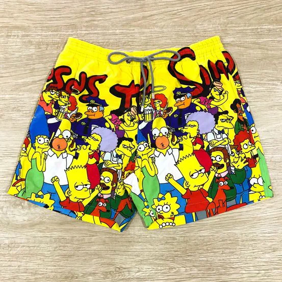 Yellow fashion Simpson Print Shorts