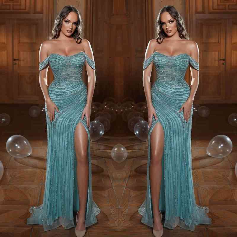 Daisda Gorgeous Off The Shoulder Mermaid Split Prom Dress With Appliques