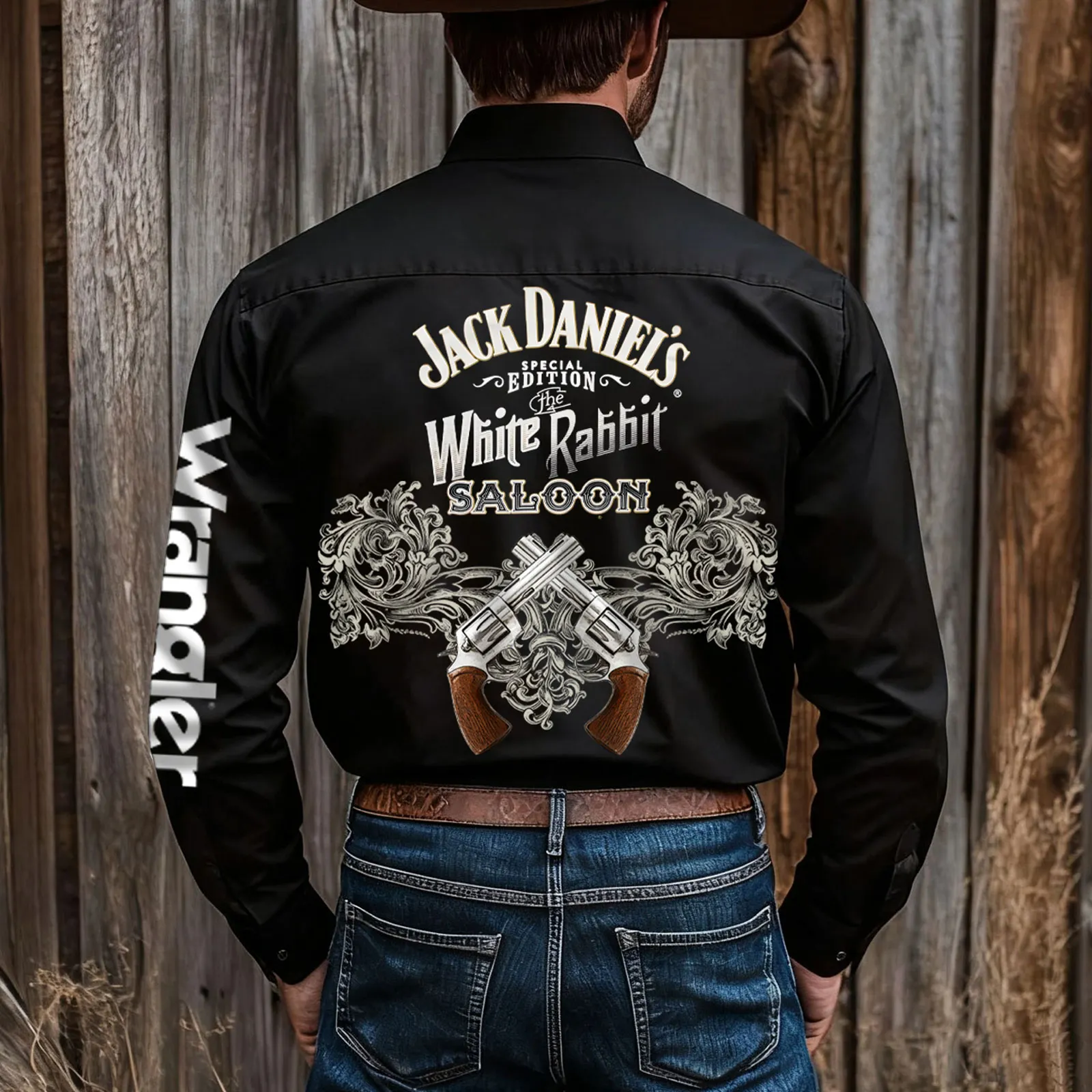 Western-Style Shirt With Saloon Design And Crossed Revolvers Print