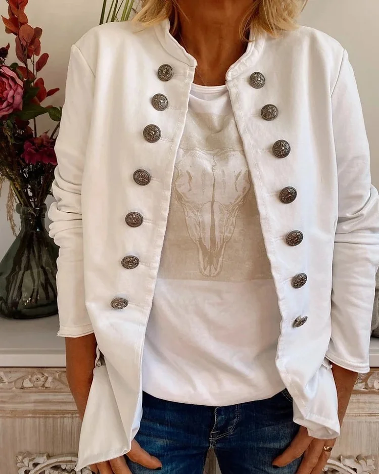 Cotton and Linen Stand Collar Slim-Fit Coat VangoghDress