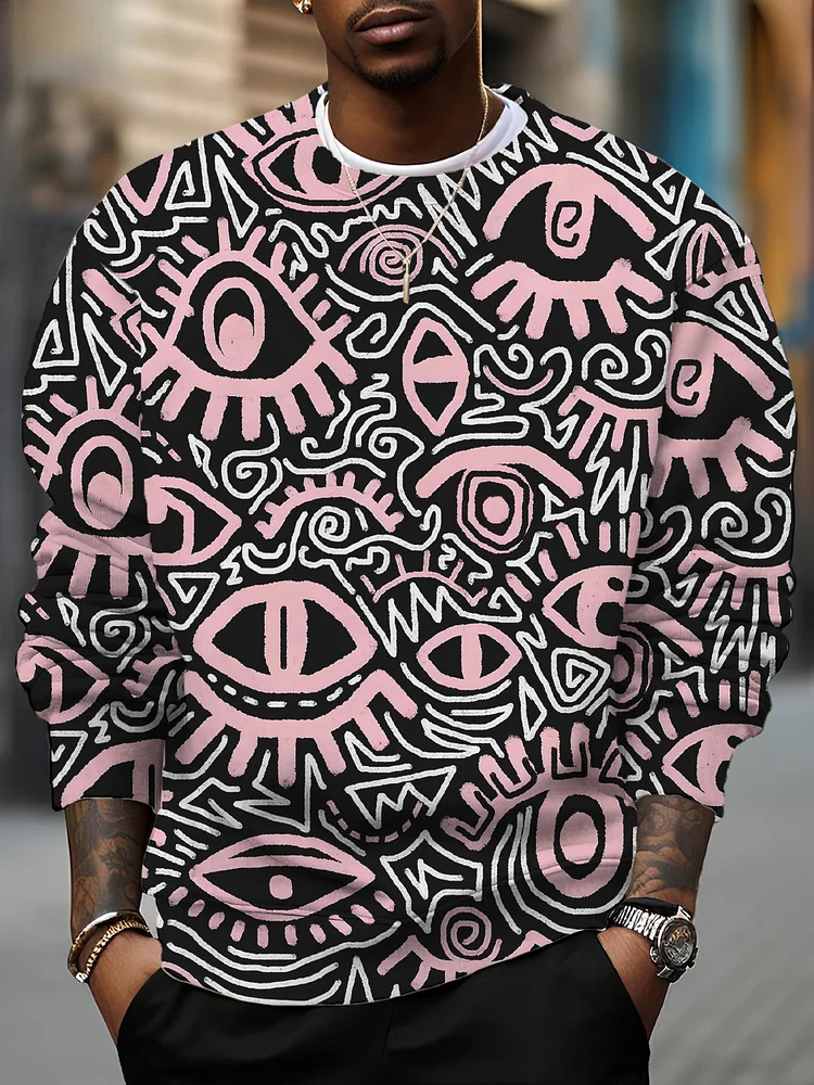 Men's Abstract Fun Lines Graffiti Eyes Print Casual Sweatshirt