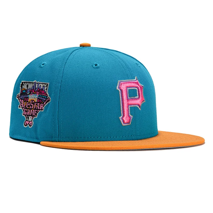 Exclusive New Era 59Fifty Aux Pack Solo Pittsburgh Pirates 2006 All Star Game Patch Hat- Light Blue, Orange, Pink QueenFunky