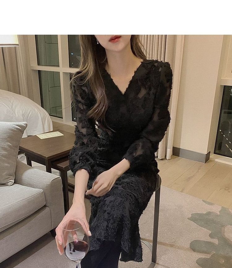 V-Neck Lace Midi Mermaid Dress YP4420