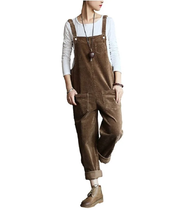 Women's Adjustable Strap Corduroy Long Bib Pants socialshop