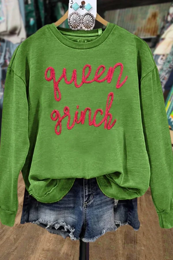 Casual Queen Grinch Print Long Sleeve Sweatshirt
