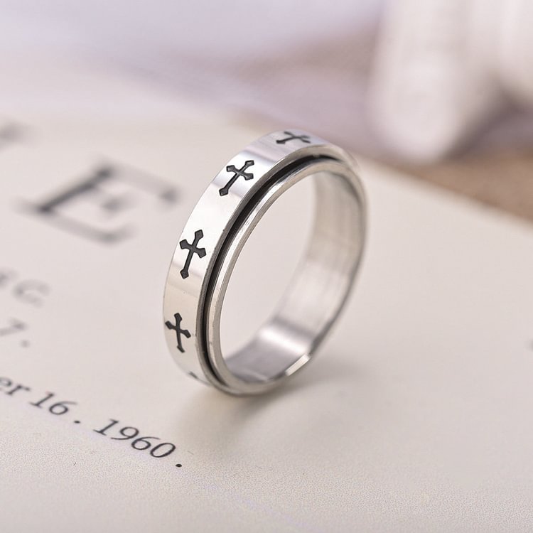 Cross Anti-Anxiety Stainless Steel Turning Ring