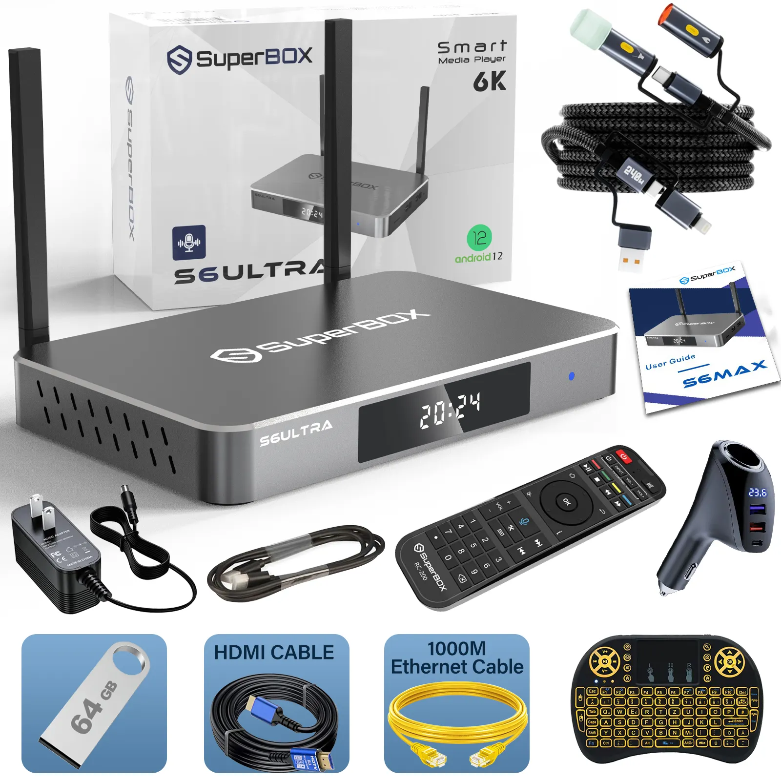 Latest SuperBox S6 Ultra Fully Loaded,2025 Newest Pack,4G+128G Powerful Smart Box,Time Shift, Parental Control Time,Super Powerful TV Box with Voice Remote Control,Ideal for Home