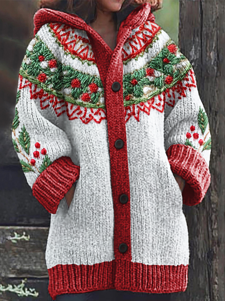 Comstylish Christmas Tree Decoration Embroidered Printed Sweater Cardigan