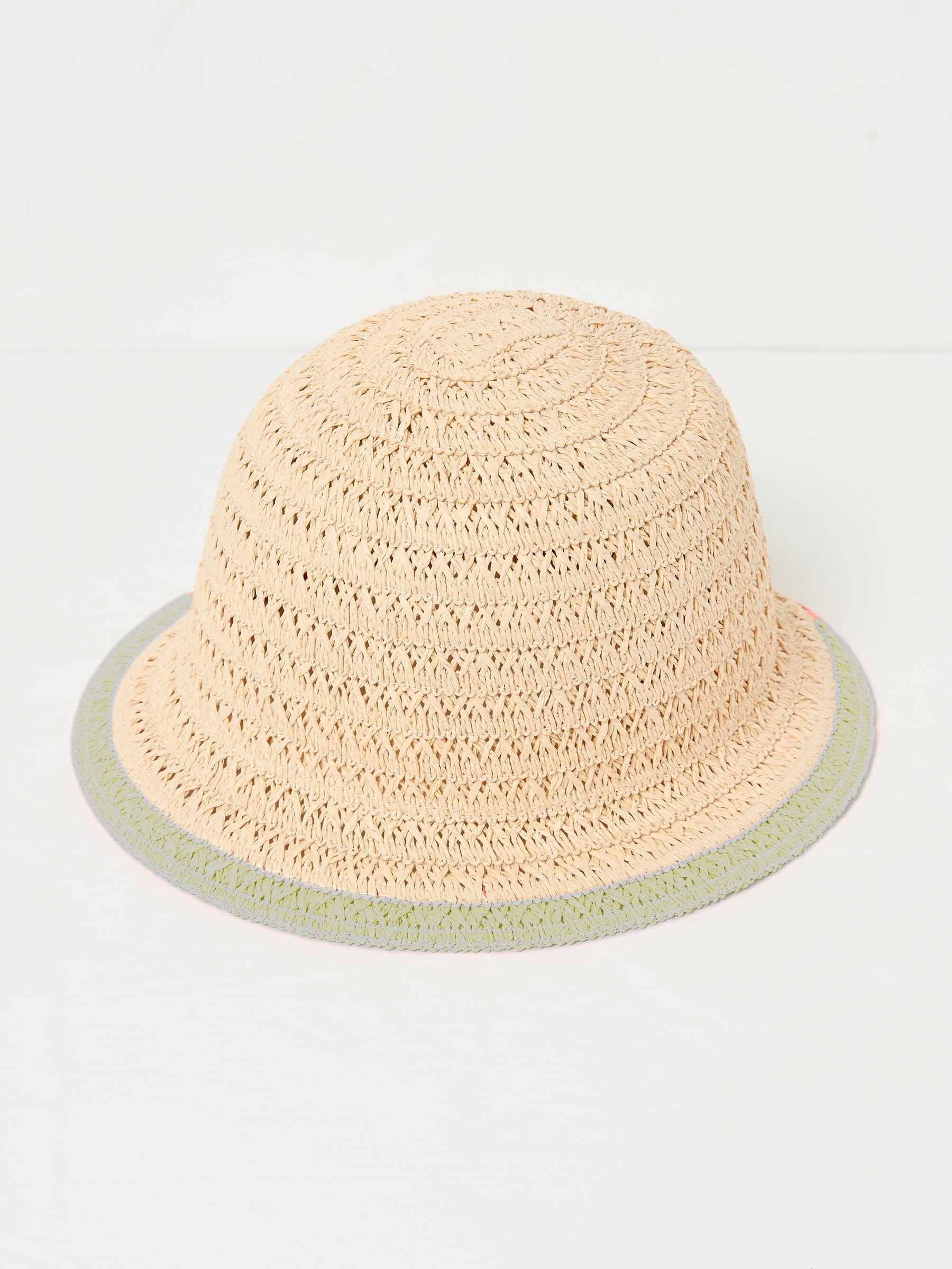 Pastel - Trimmed Crochet Straw Bucket Hat