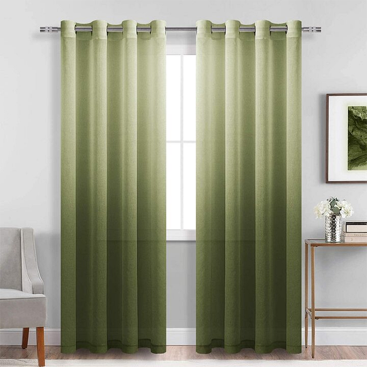 Olive Green Indoor Sheer Curtains Gradient For Living Room 1Pcs-ChouChouHome