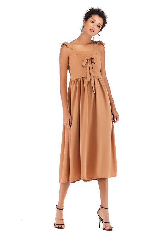Knot Strap Lace-up Front Chiffon Dress - Shop Trendy Women's Clothing | LoverChic