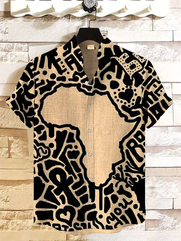 Men's Black Pride African Print Casual Linen Blend Shirt