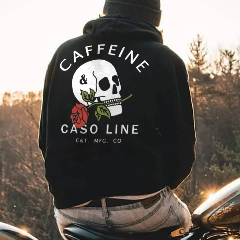 Caffeine caso line rose skull designer hoodie -  