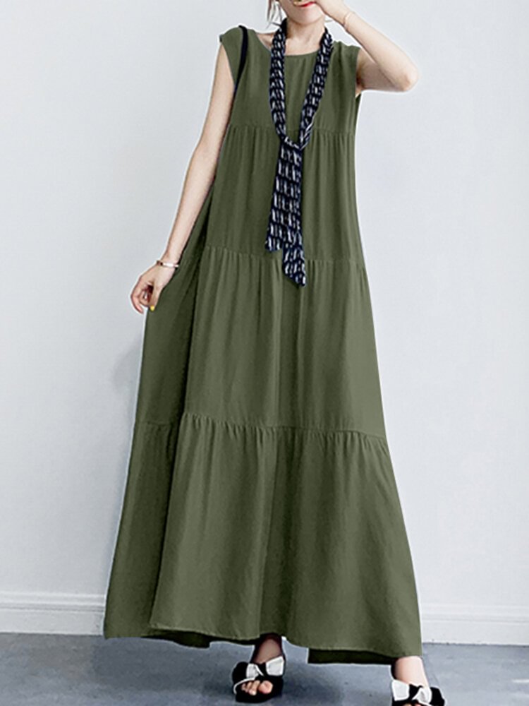 Solid Ruffle Sleeveless Vacation Casual Maxi Dress - Shop Trendy Women's Clothing | LoverChic