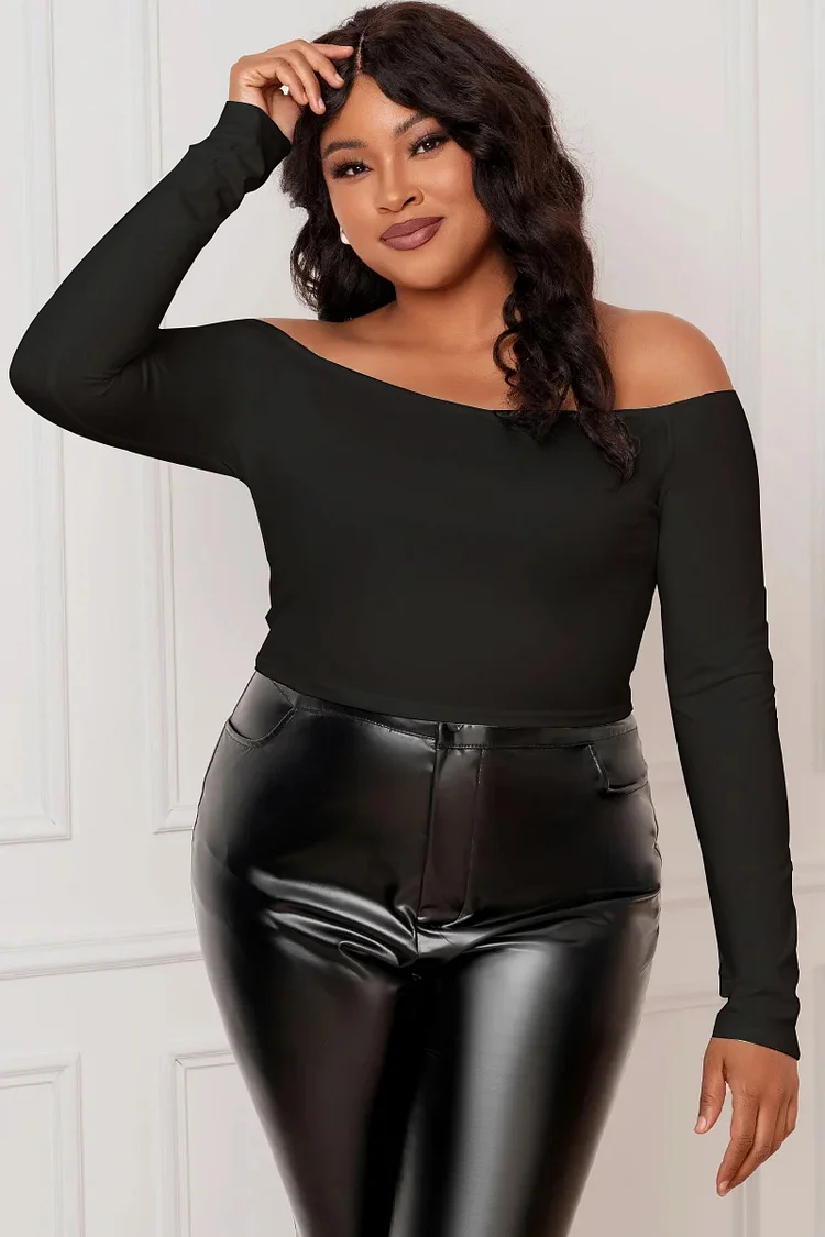 Plus Size White Casual Off Shoulder Long Sleeve Blouses