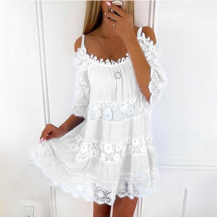 Lace Sling Dress Casual Solid Color Loose Dress socialshop