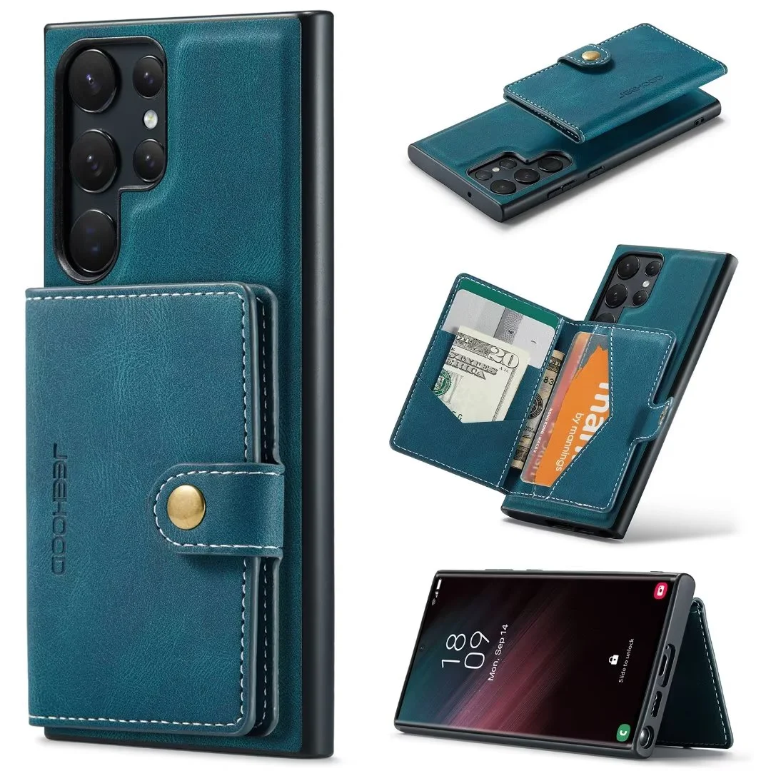 Luxury Leather Phone Case With Magnetic Detachable 5 Cards Wallet And Kickstand For Galaxy S22/S22+/S22 Ultra/S23/S23+/S23 Ultra