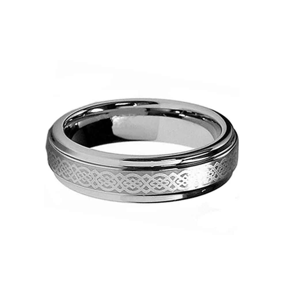 6MM Silver Celtic Tungsten Wedding Band Rings step edge