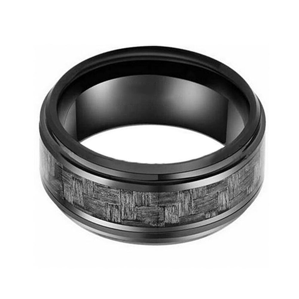 Mens Tungsten Rings Inlaid Gray Carbon Fiber Wedding Bands Tungsten Rings Tungsten Jewelry