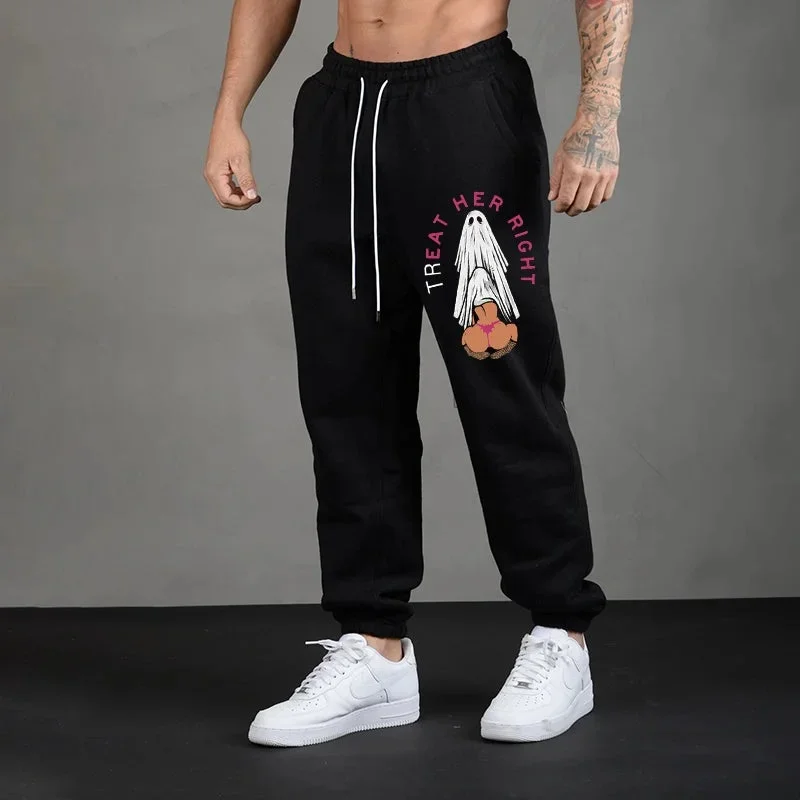 TREAT HER RIGHT Oral Sex with Ghost Men's Print Sweatpants